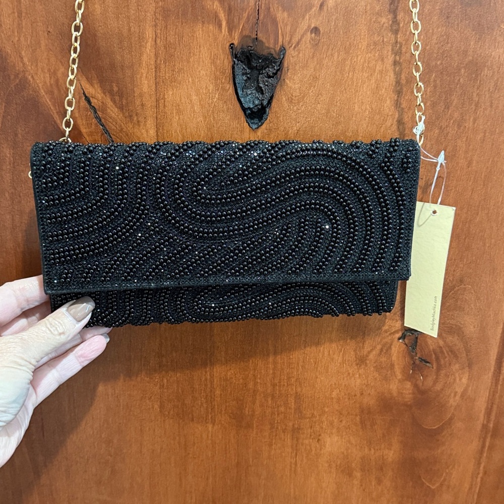 Badgley Mischka Black Beaded Evening Bag - Picture 2 of 6